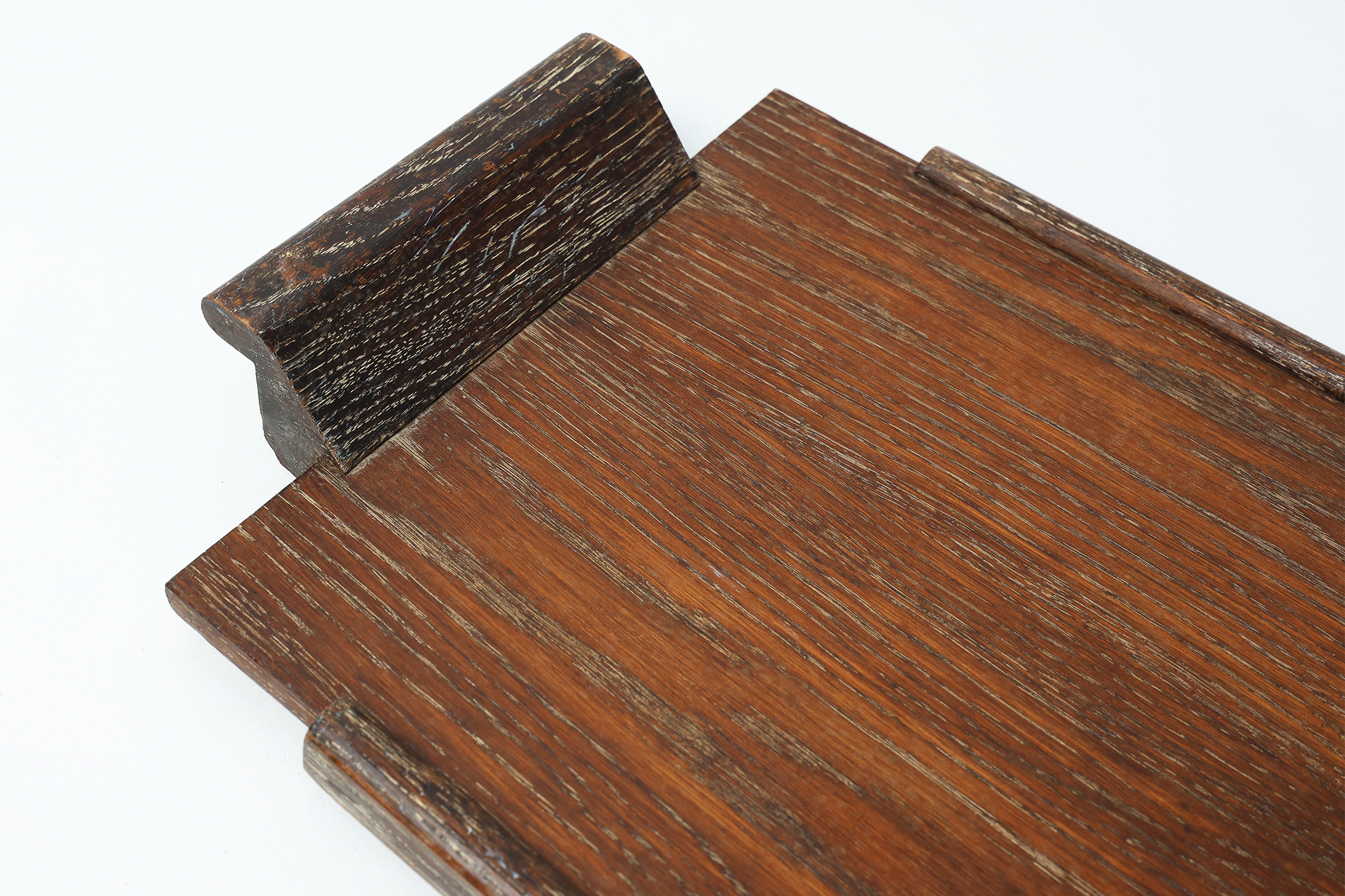 French Art Deco Cerused Oak Serving Tray with Raised Handles, 1920sthumbnail